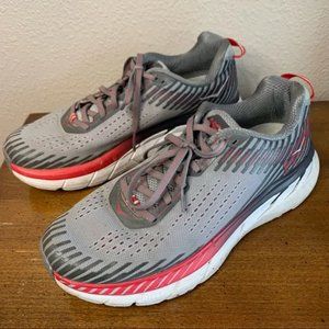Hoka One One Clifton 5 red gray running shoes *worn*